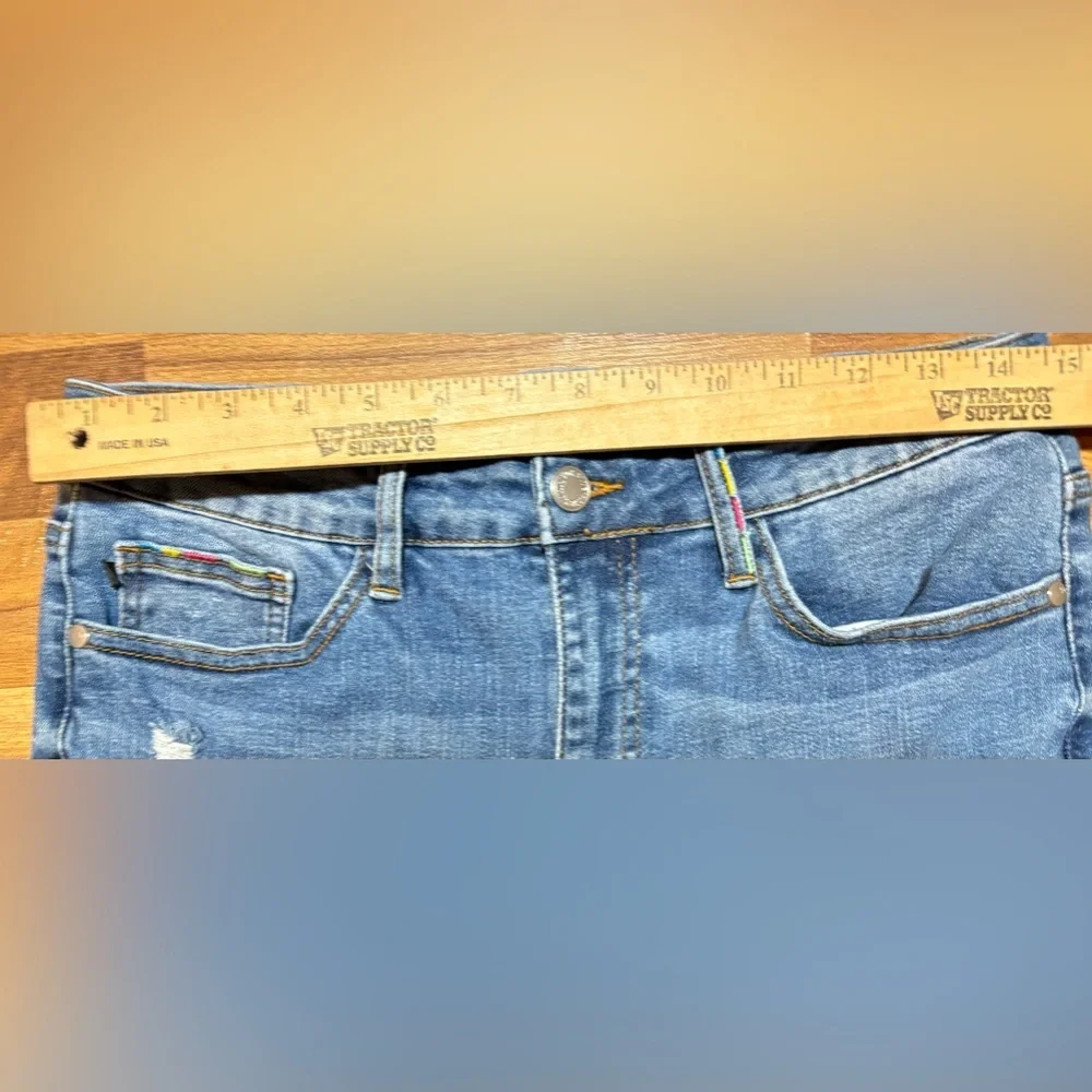 Judy Blue Skinny Fit Jeans 11 / 30 Distressed Rainbow Embroidered Raw Hem - Picture 5 of 7